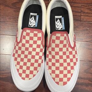 Vans Red and Cream Checkered Slip-Ons